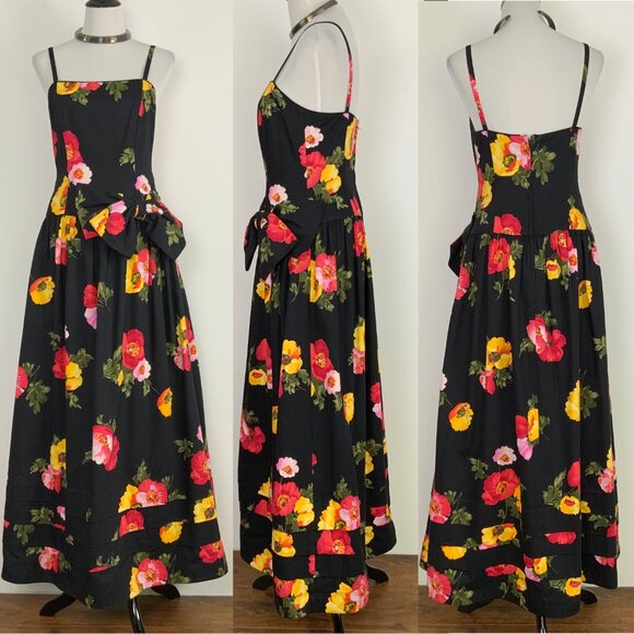 Vintage Nipon Night Floral Maxi Cotton Gown Dress Size 10 (6-8) - Picture 13 of 16